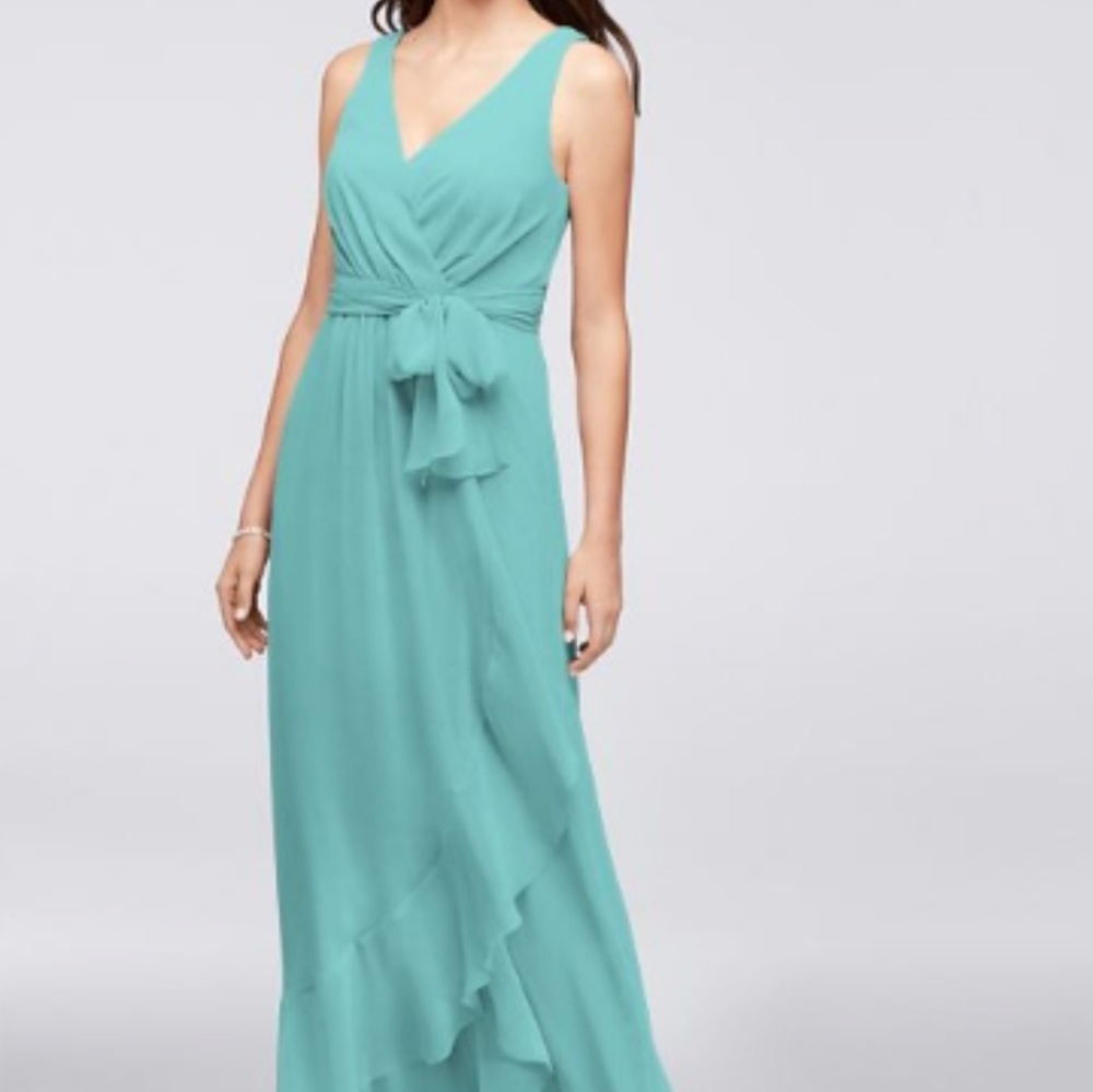 Ruffle-Trim Chiffon Faux-Wrap Bridesmaid Dress